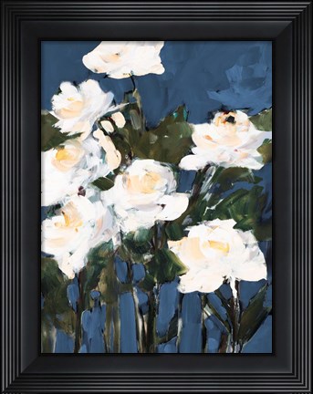Framed White Roses On Blue Print