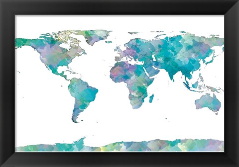 Framed World Map Watercolor Print