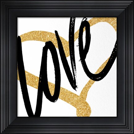 Framed Gold Heart Black Script Love Print