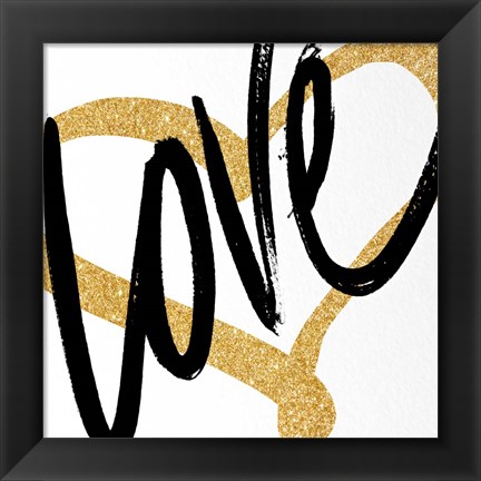 Framed Gold Heart Black Script Love Print