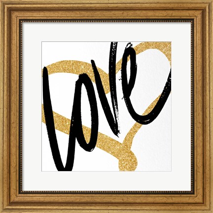 Framed Gold Heart Black Script Love Print