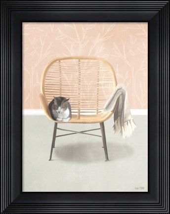 Framed Nap Time Gray and White Cat Print