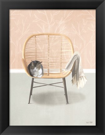 Framed Nap Time Gray and White Cat Print
