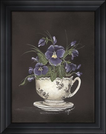 Framed Tea Cup Violets Print