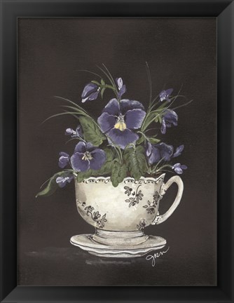 Framed Tea Cup Violets Print