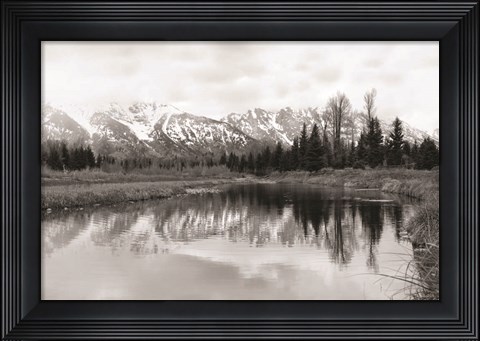 Framed Tetons at Schwabachers Landing Print