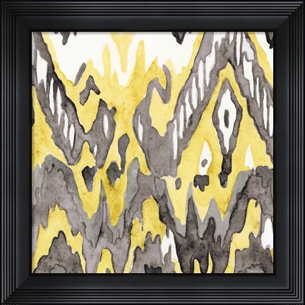 Framed Yellow-Gray Ikat 2 Print