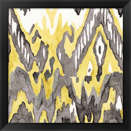 Framed Yellow-Gray Ikat 2 Print