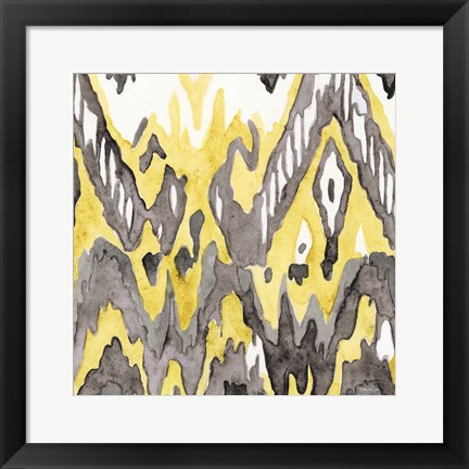Framed Yellow-Gray Ikat 2 Print