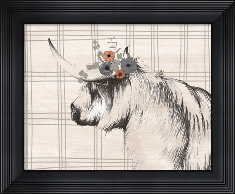 Framed Highland Cow in Gray Print