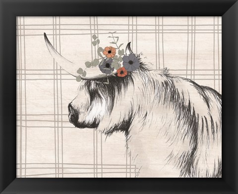 Framed Highland Cow in Gray Print
