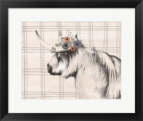 Framed Highland Cow in Gray Print