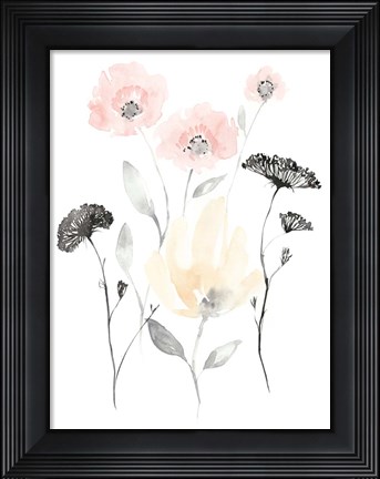 Framed Blush &amp; Black Wildflowers I Print
