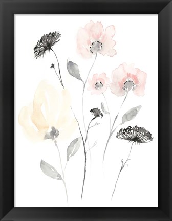 Framed Blush &amp; Black Wildflowers II Print