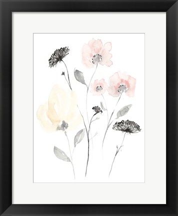 Framed Blush &amp; Black Wildflowers II Print