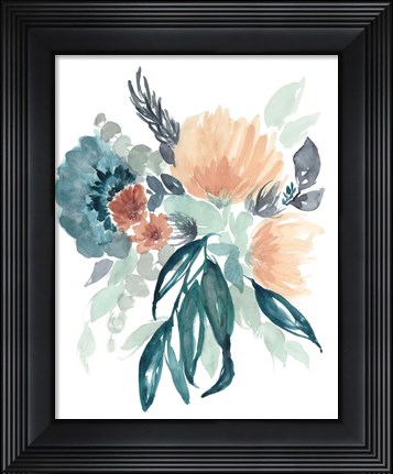 Framed Teal &amp; Peach Bouquet II Print