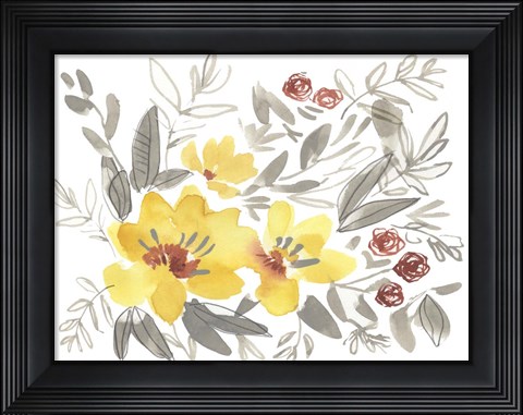 Framed Golden Flower Composition I Print
