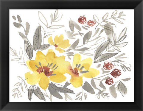 Framed Golden Flower Composition I Print