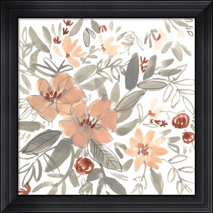 Framed Peach &amp; Rust Blooms I Print