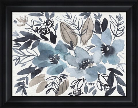 Framed Blue &amp; Paynes Blooms I Print