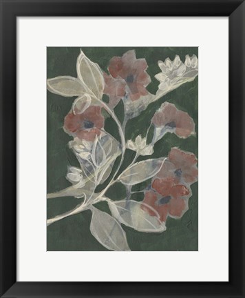 Framed Blooms on Hunter Green I Print