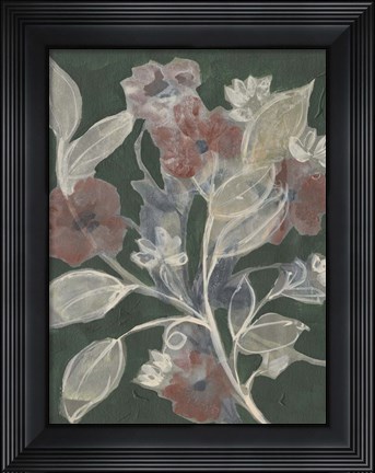 Framed Blooms on Hunter Green II Print