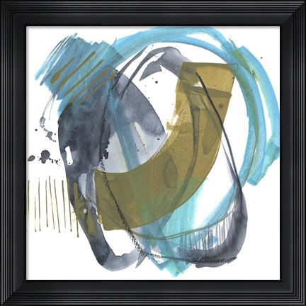 Framed Olive &amp; Blue Gesture II Print