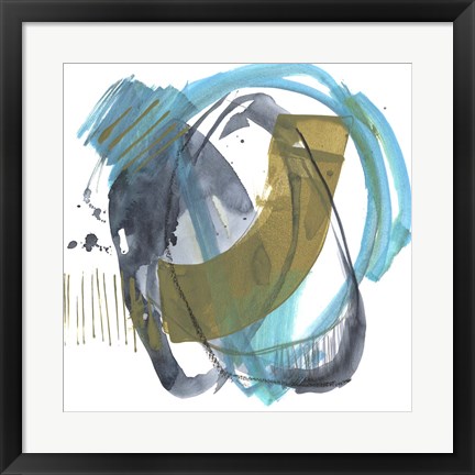 Framed Olive &amp; Blue Gesture II Print