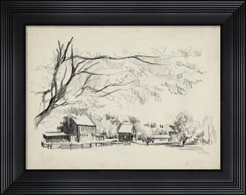 Framed Sketched Barn View I Print