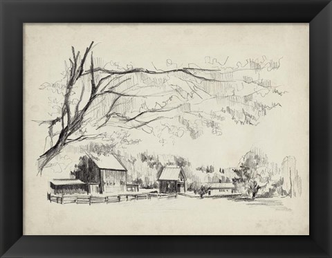 Framed Sketched Barn View I Print