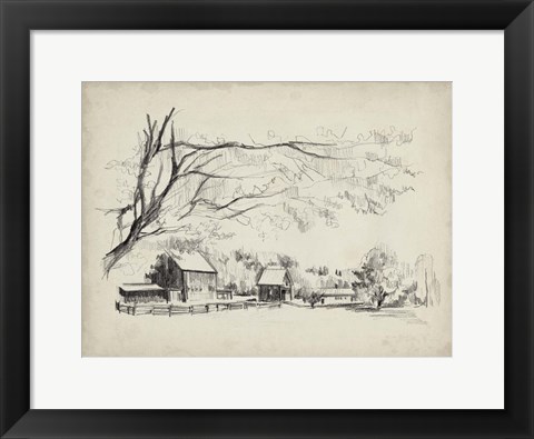 Framed Sketched Barn View I Print