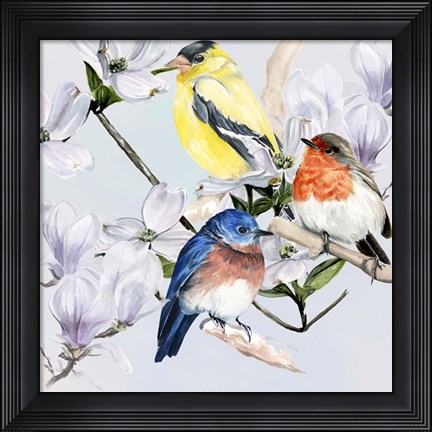 Framed Four Little Birds II Print