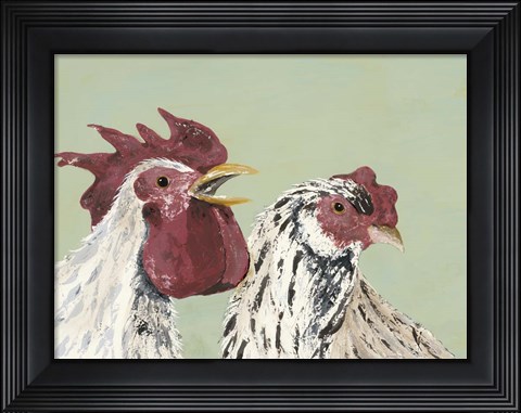 Framed Four Roosters White Chickens Print