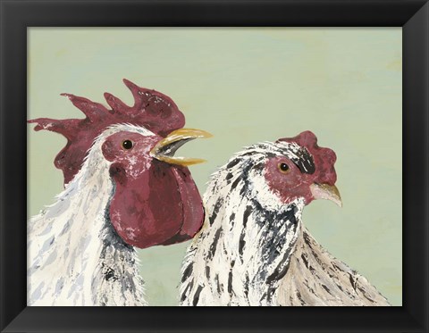 Framed Four Roosters White Chickens Print