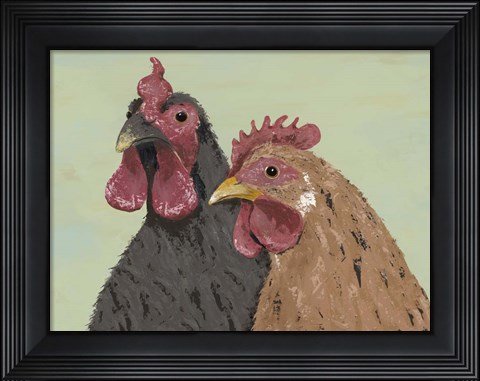 Framed Four Roosters Brown Chickens Print