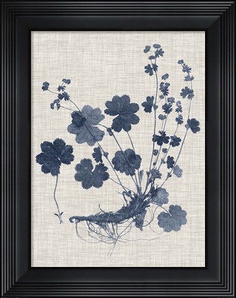 Framed Navy &amp; Linen Leaves I Print