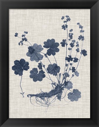 Framed Navy &amp; Linen Leaves I Print