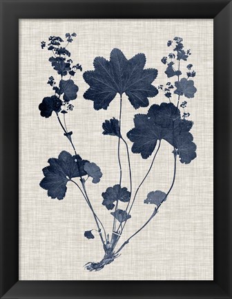 Framed Navy &amp; Linen Leaves III Print