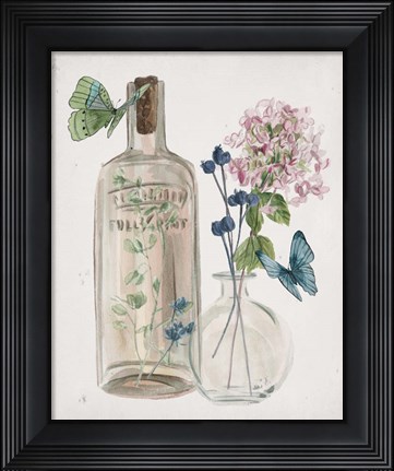 Framed Butterflies &amp; Flowers I Print