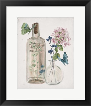 Framed Butterflies &amp; Flowers I Print