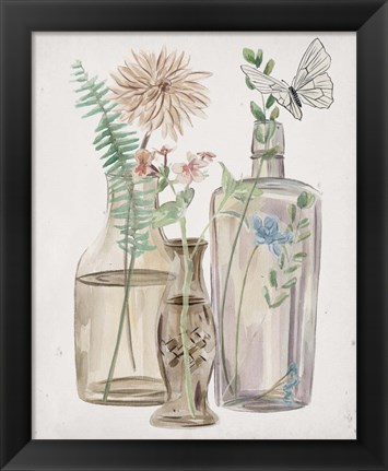 Framed Butterflies &amp; Flowers II Print