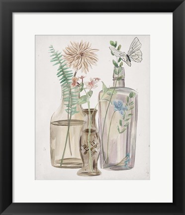 Framed Butterflies &amp; Flowers II Print