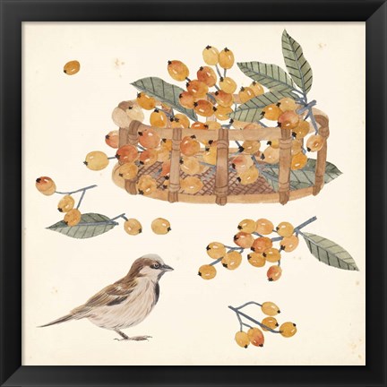 Framed Basket with Fruit III Print