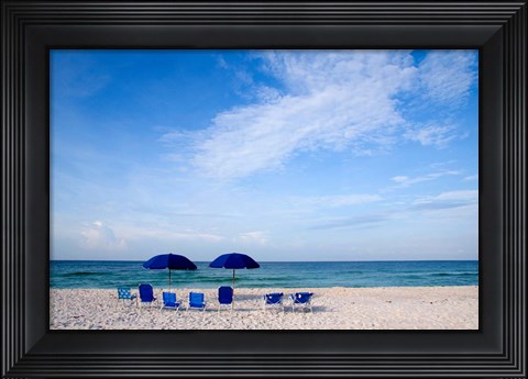 Framed Blue Chairs and Umbrellas Print