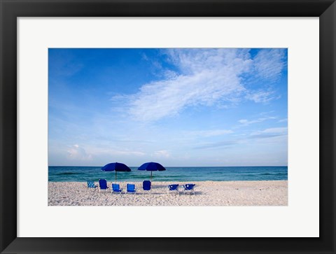 Framed Blue Chairs and Umbrellas Print