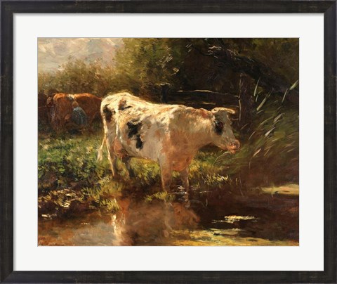 Framed Cow Beside a Ditch, c. 1885-1895 Print