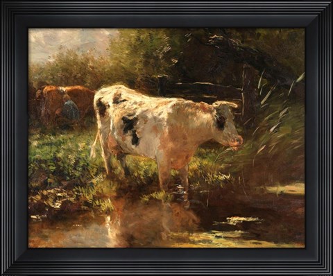 Framed Cow Beside a Ditch, c. 1885-1895 Print