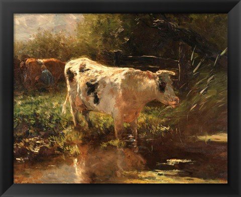 Framed Cow Beside a Ditch, c. 1885-1895 Print