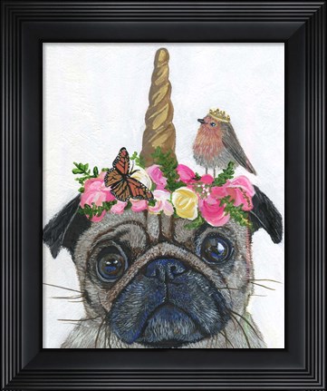 Framed Unicorn Pug Print