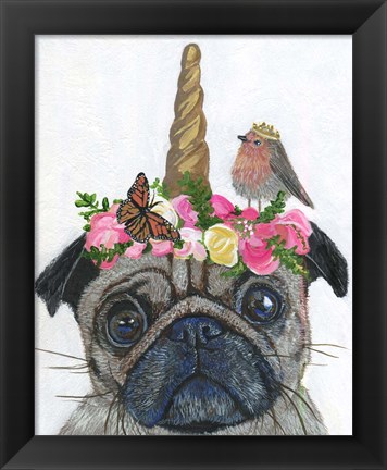 Framed Unicorn Pug Print